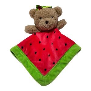 Baby Starters Lovey Watermelon Bear Security Blanket Plush Rattle Green Pink